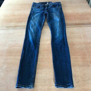 Rag & Bone High Rise Skinny Jeans Women 27 Blue Distressed Dark Wash Stretch